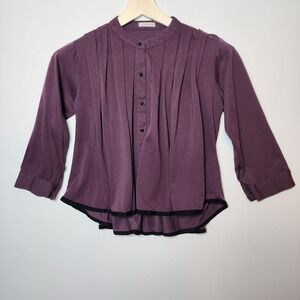Xoxo Pleated Button Front High Low Blouse Plum Purple Size Small